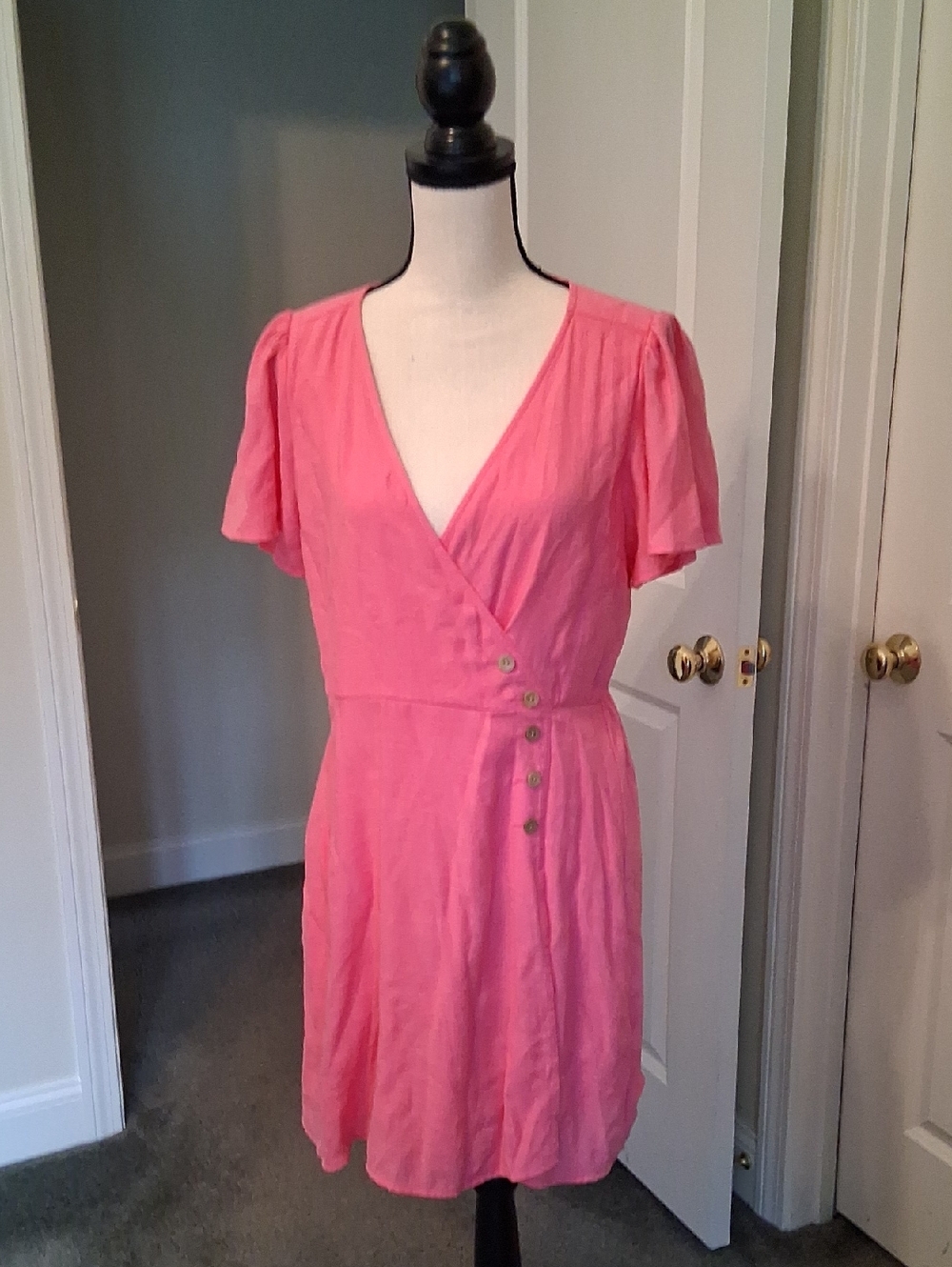 LC Lauren Conrad Coral Pink Faux-Wrap Mini Dress